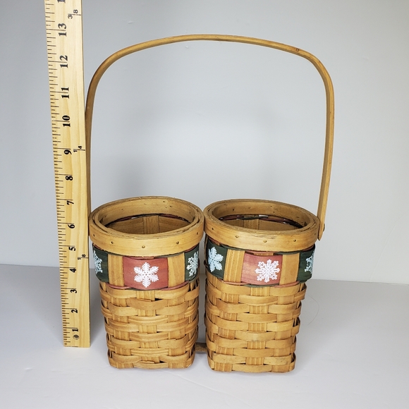Wooven Double Wood Basket with Handle Snowflakes - Picture 5 of 8